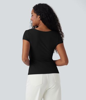 Square Neck Short Sleeve Casual Top