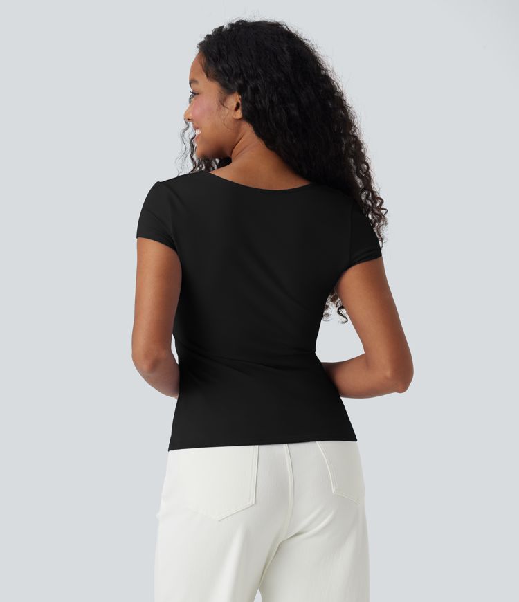 Square Neck Short Sleeve Casual Top