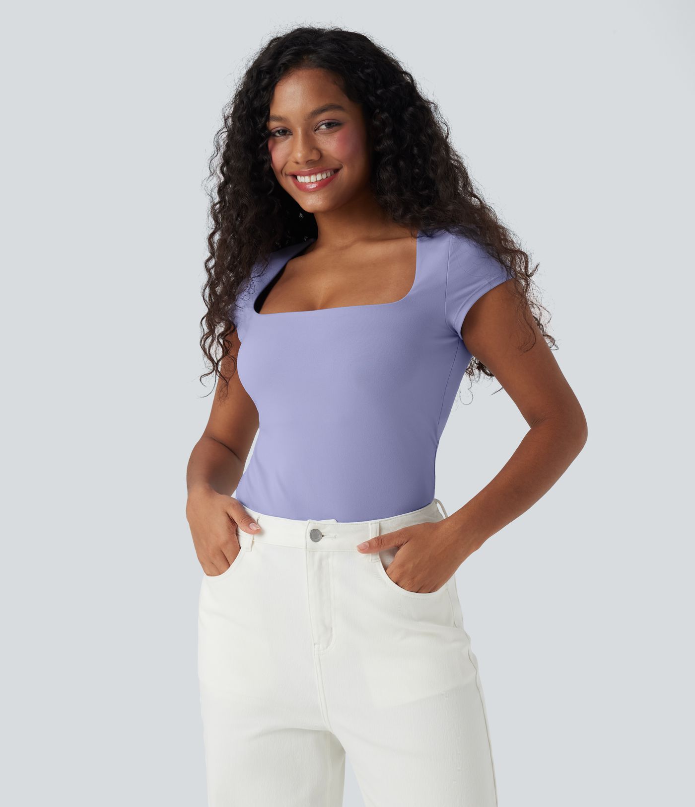 Square Neck Short Sleeve Casual Top