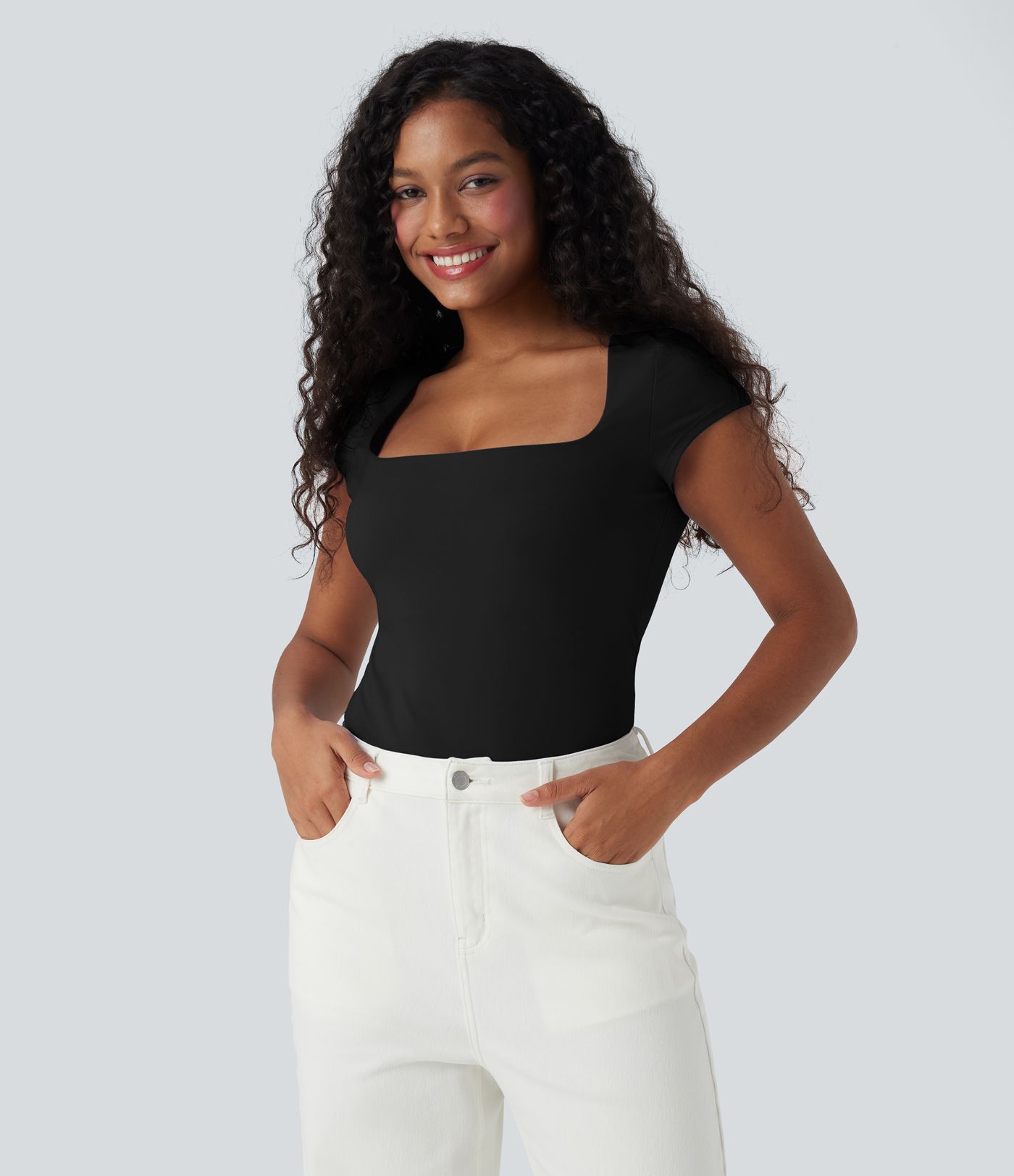 Square Neck Short Sleeve Casual Top