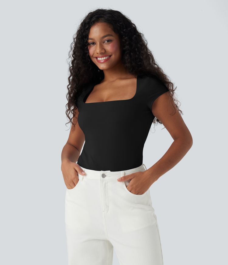 Square Neck Short Sleeve Casual Top