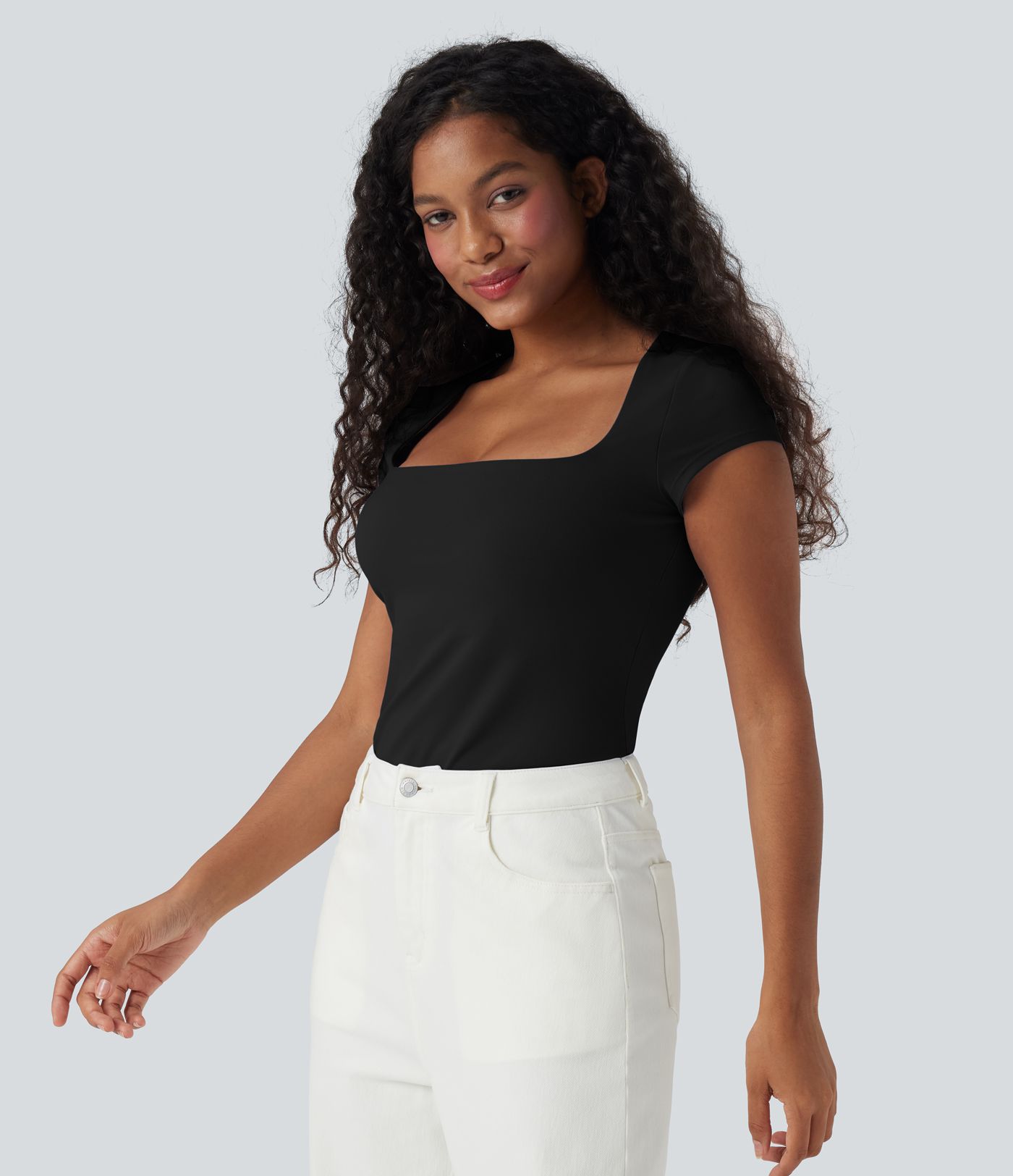 Square Neck Short Sleeve Casual Top