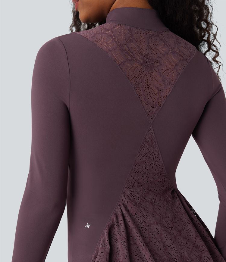 SoftlyZero™ Thumb Hole Contrast Lace Yoga Slim Jacket-UPF50+
