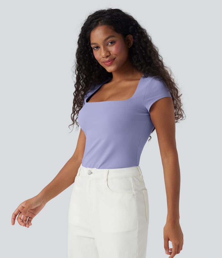 Square Neck Short Sleeve Casual Top