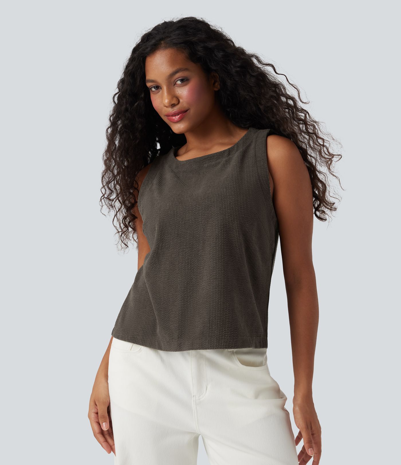 Round Neck Relaxed Corduroy Casual Tank Top