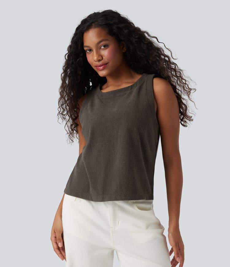 Round Neck Relaxed Corduroy Casual Tank Top