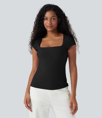Square Neck Short Sleeve Casual Top