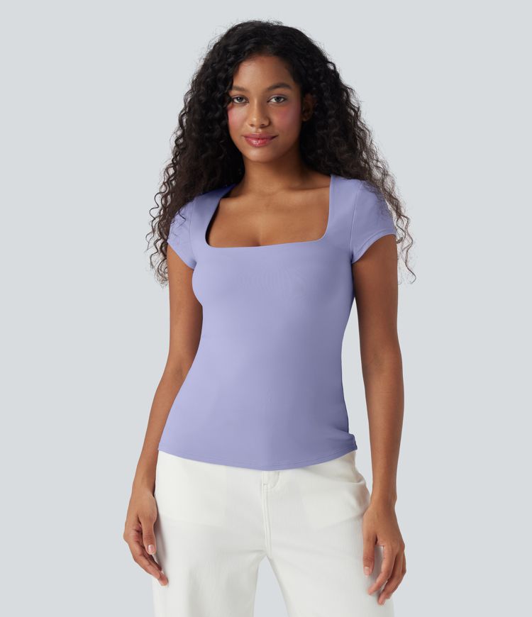 Square Neck Short Sleeve Casual Top