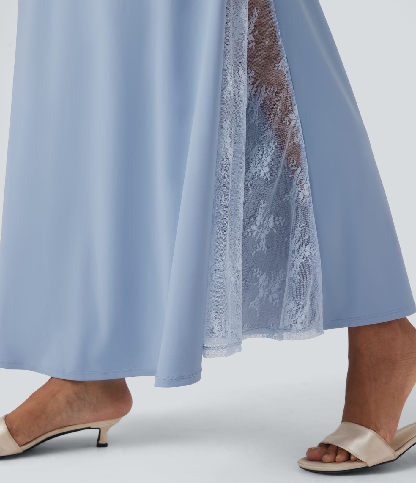 Jupe longue fluide SoftlyZero™ Airy taille haute dentelle contrastante toucher frais