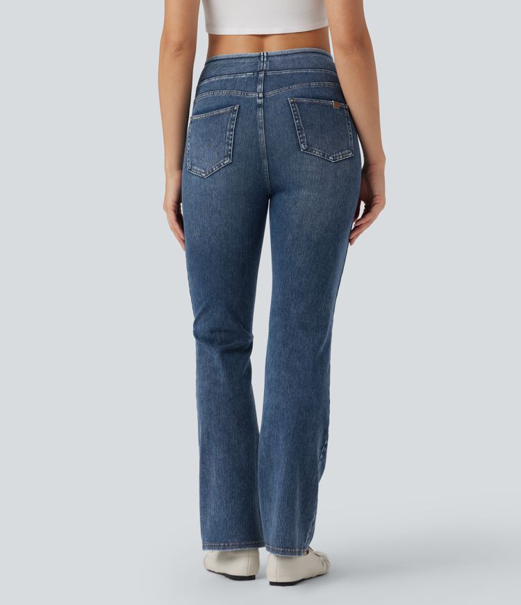 Halara Flex™ High Waisted Tummy Control Washed Stretchy Knit Casual Bootcut Jeans with Pockets