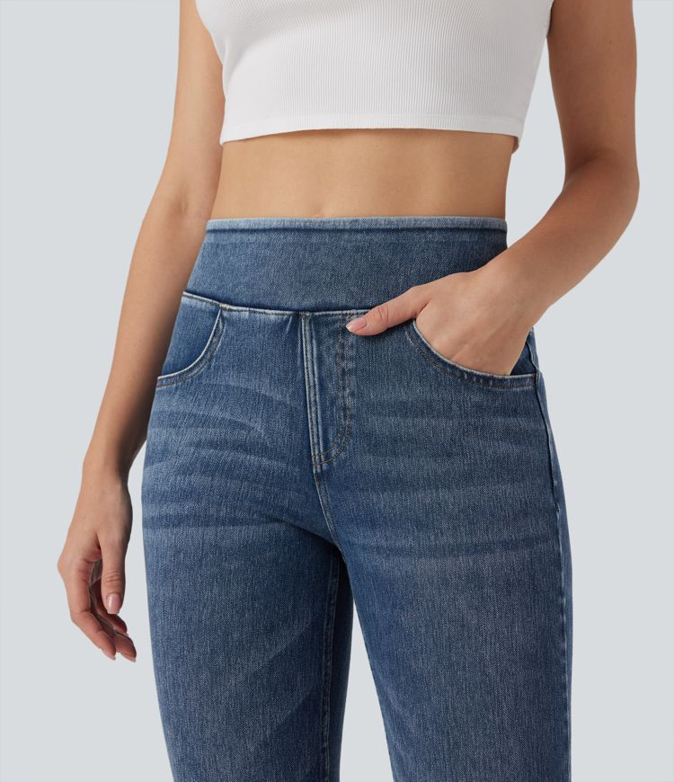 Halara Flex™ High Waisted Tummy Control Washed Casual Bootcut Jeans with Pockets