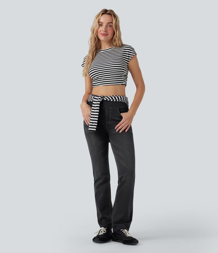 Halara Flex™ High Waisted Tummy Control Washed Casual Bootcut Jeans with Pockets
