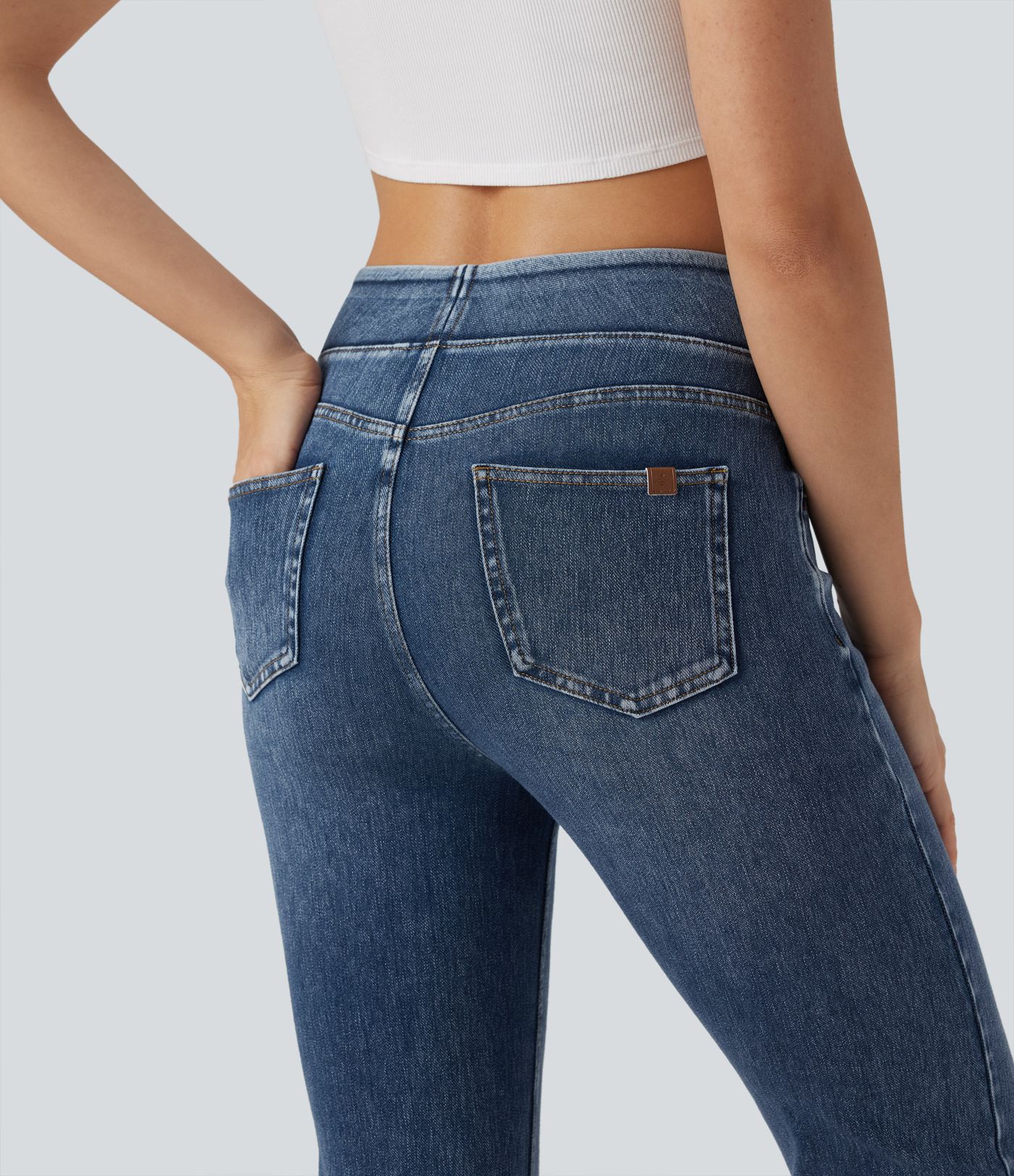 Halara Flex™ High Waisted Tummy Control Washed Casual Bootcut Jeans with Pockets