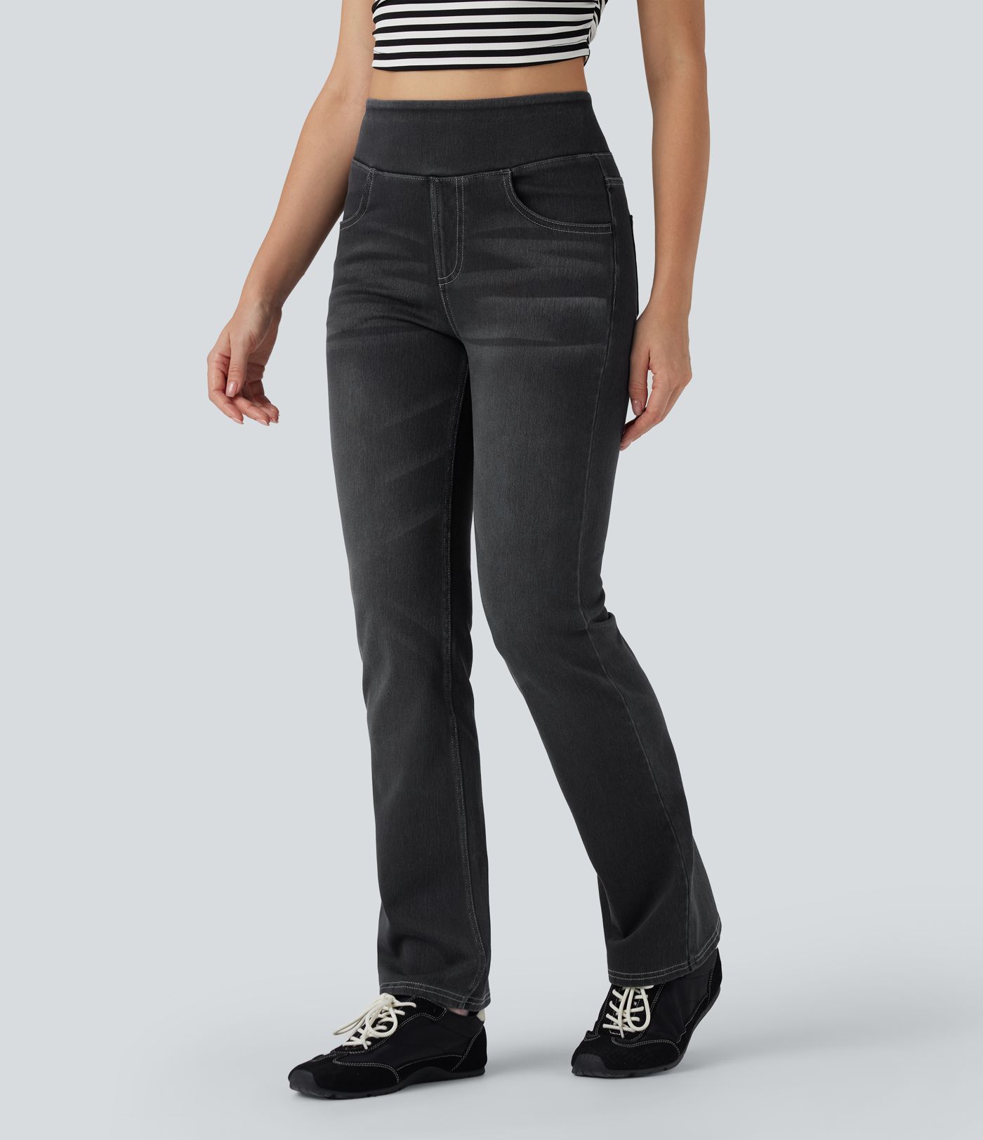 Halara Flex™ High Waisted Tummy Control Washed Casual Bootcut Jeans with Pockets