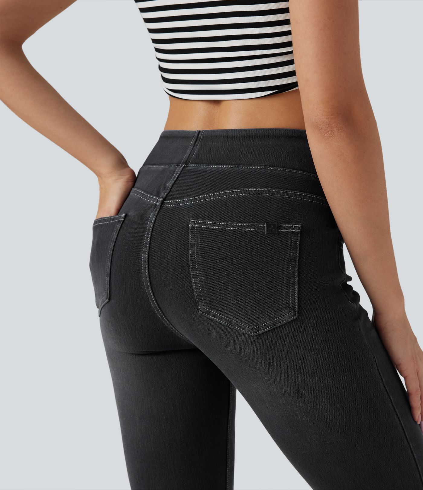 Halara Flex™ High Waisted Tummy Control Washed Casual Bootcut Jeans with Pockets