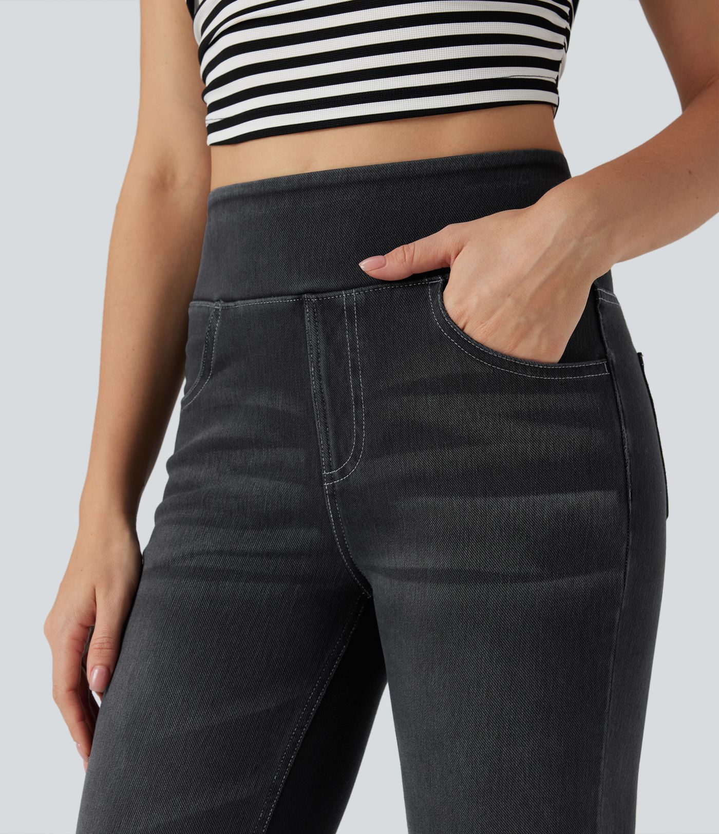 Halara Flex™ High Waisted Tummy Control Washed Casual Bootcut Jeans with Pockets
