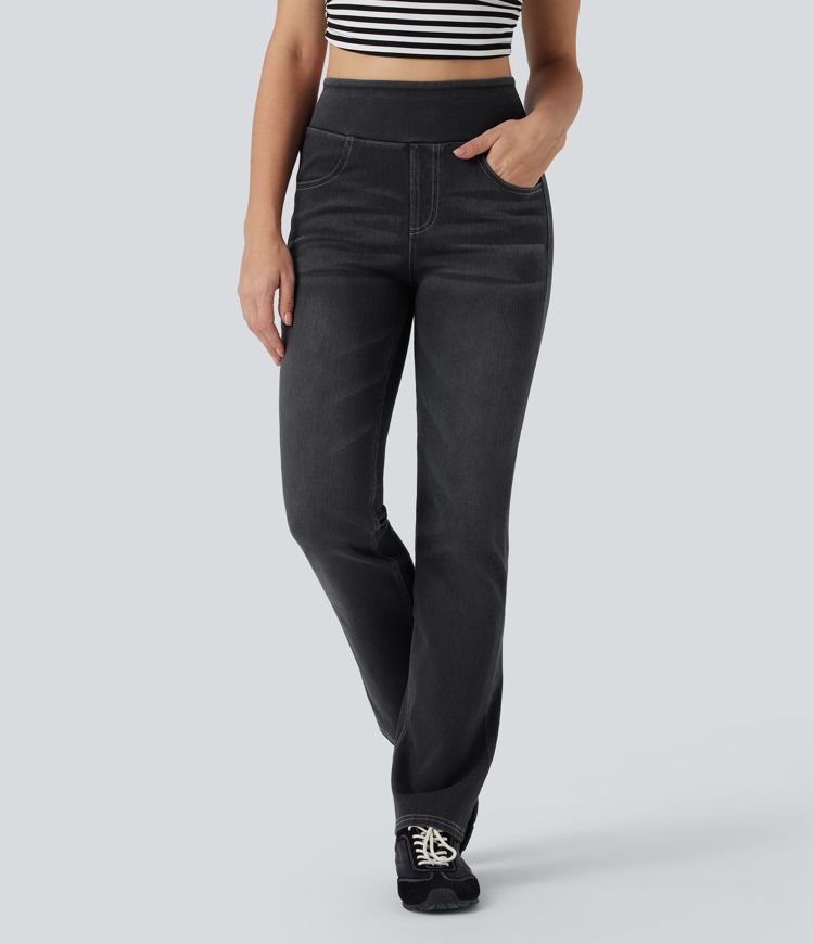 Halara Flex™ High Waisted Tummy Control Washed Casual Bootcut Jeans with Pockets