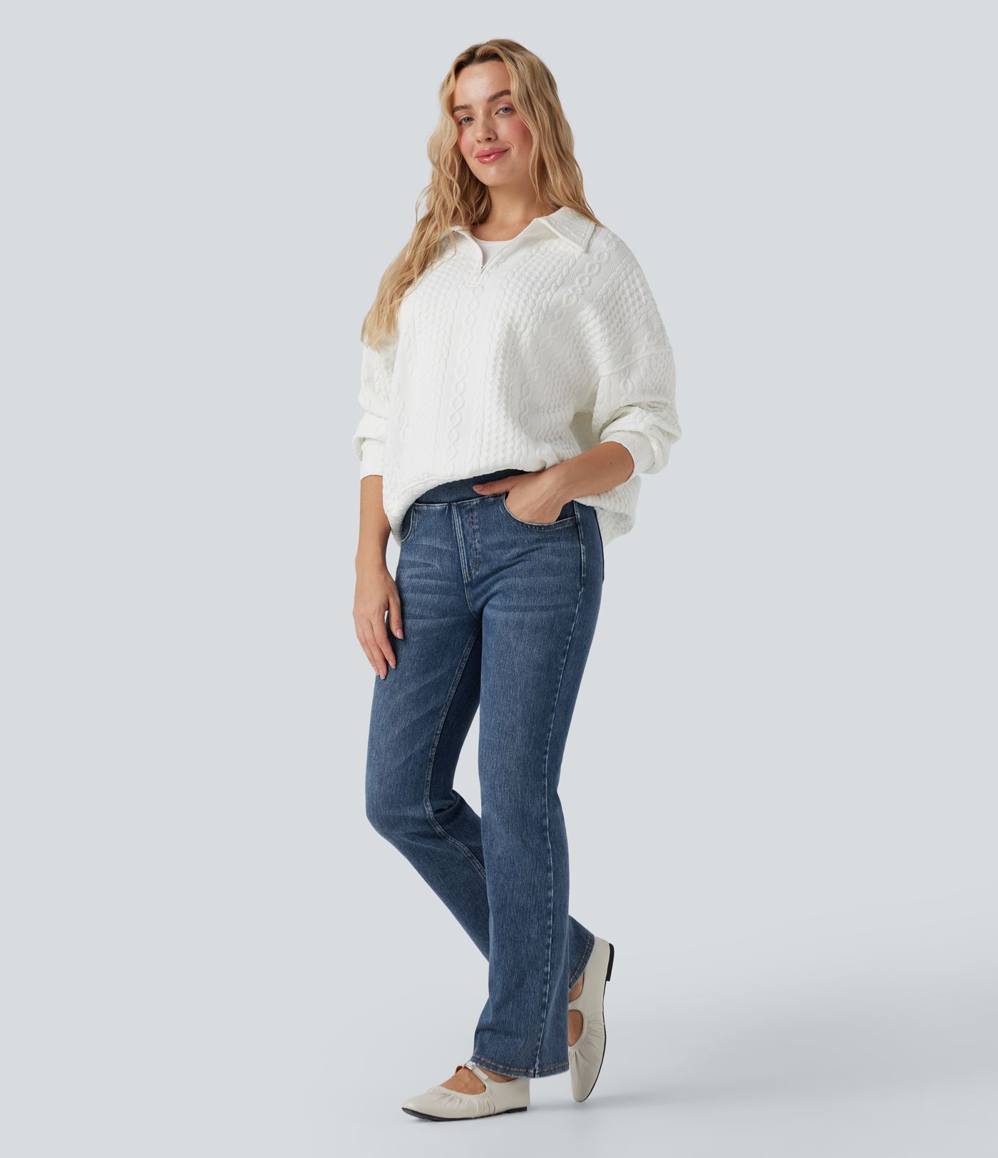 Halara Flex™ High Waisted Tummy Control Washed Casual Bootcut Jeans with Pockets
