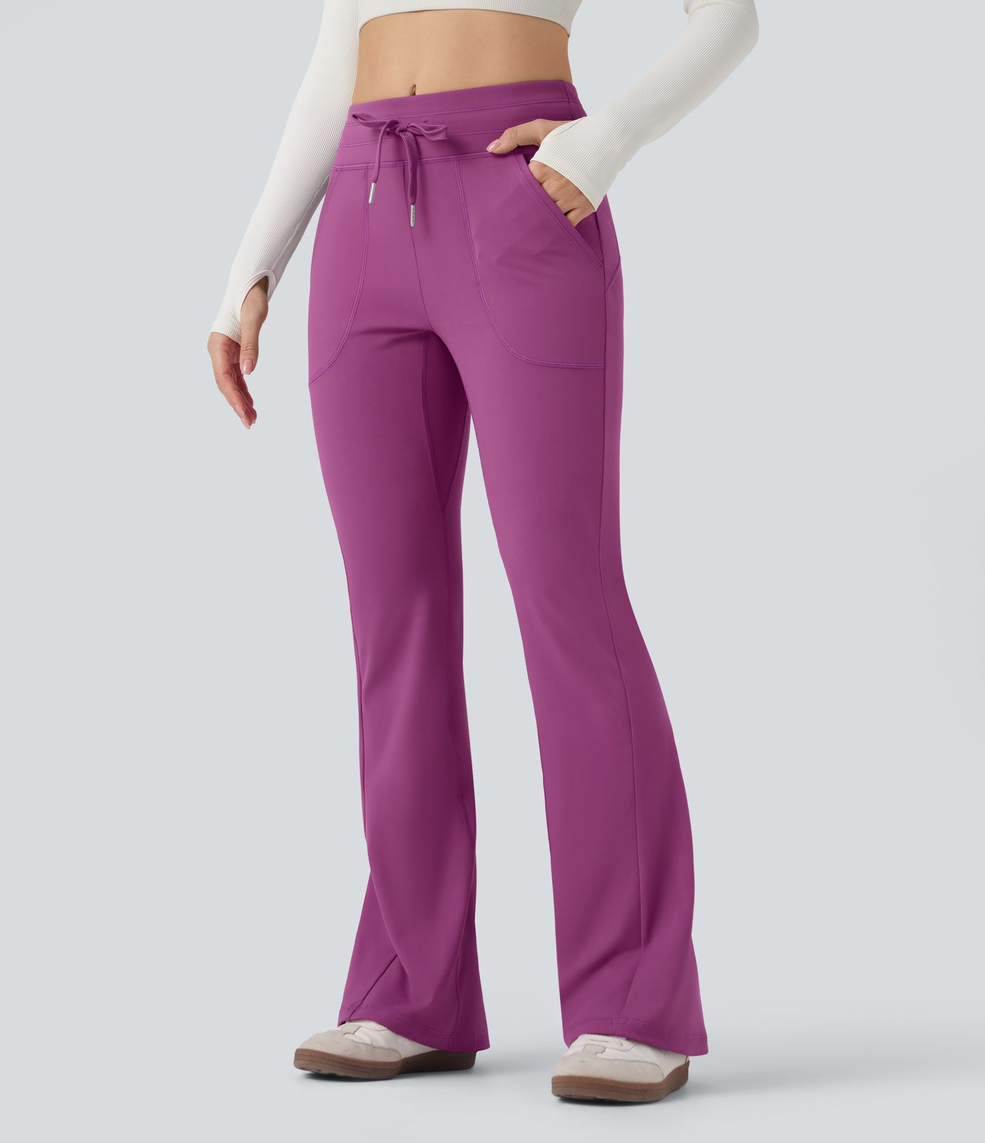 DayStretch Mid Rise Drawstring Slim Casual Flare Pants with Pockets
