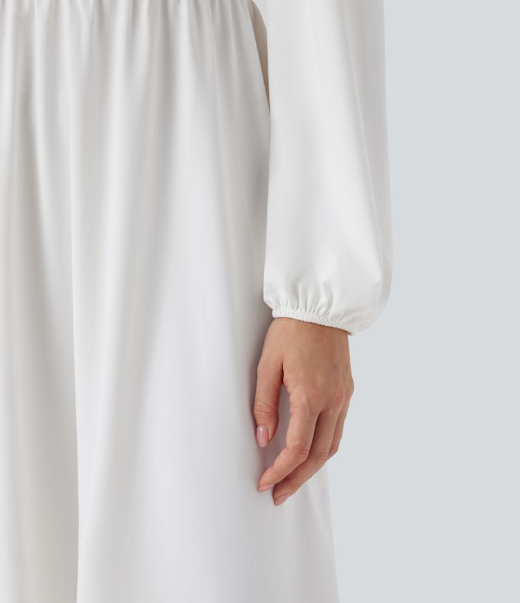 Square Neck Long Sleeve Lace Up Corset Tie Back Mini Casual Dress