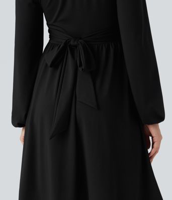 Square Neck Long Sleeve Lace Up Corset Tie Back Mini Casual Dress