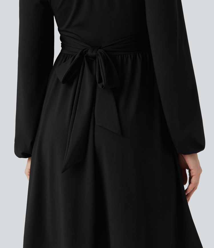 Square Neck Long Sleeve Lace Up Corset Tie Back Mini Casual Dress