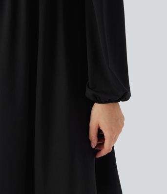 Square Neck Long Sleeve Lace Up Corset Tie Back Mini Casual Dress