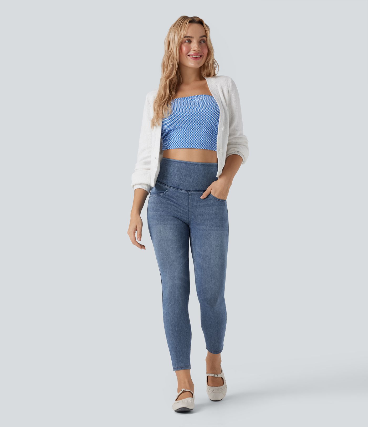 Skinny jeans 7/8 Halara Flex™ high waist with criss-cross back pockets