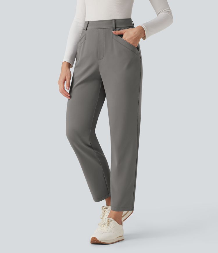 High Waisted 7/8 Work Tapered Pants with Pockets