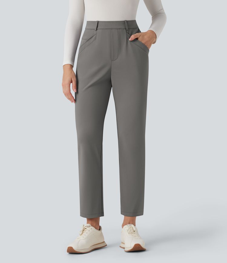 High Waisted 7/8 Work Tapered Pants with Pockets