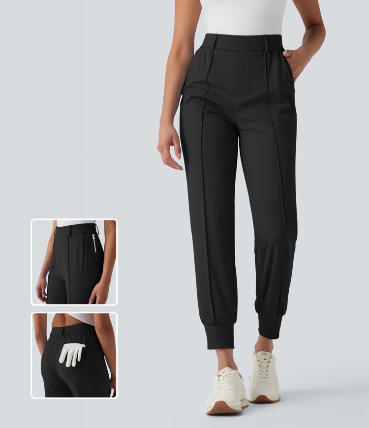 High Waisted Pockets Quick Dry Golf Joggers-Golf Tee Pocket-UPF40+