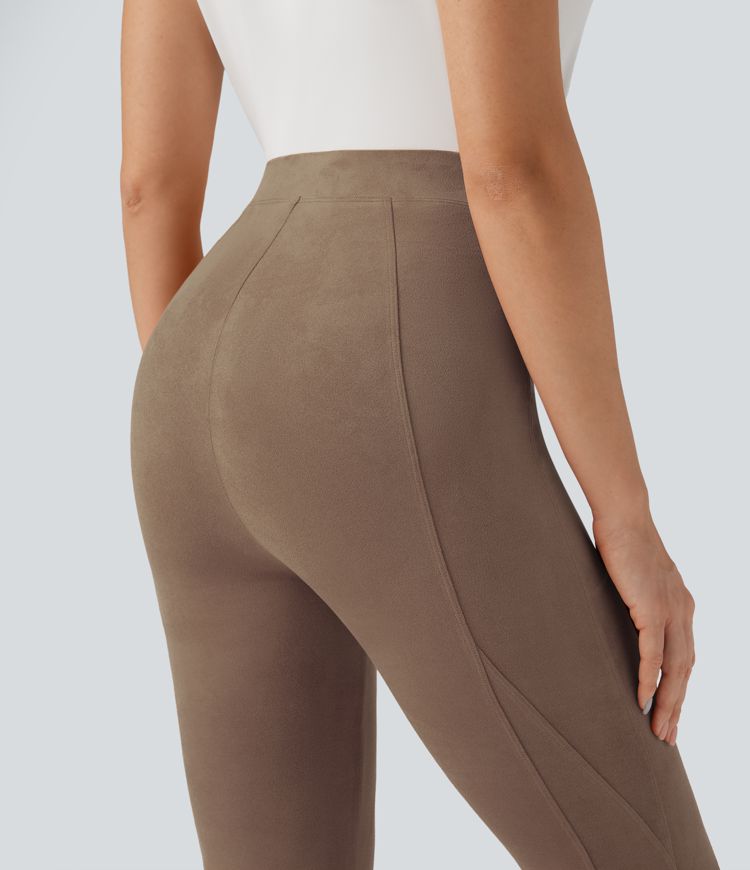 High Waisted Tummy Control Suede 7/8 Casual Leggings with Pockets