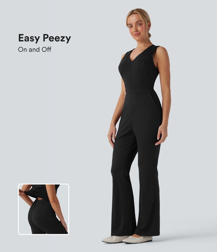 V Neck Sleeveless Casual Bootcut Jumpsuit with Pockets-Easy Peezy Edition