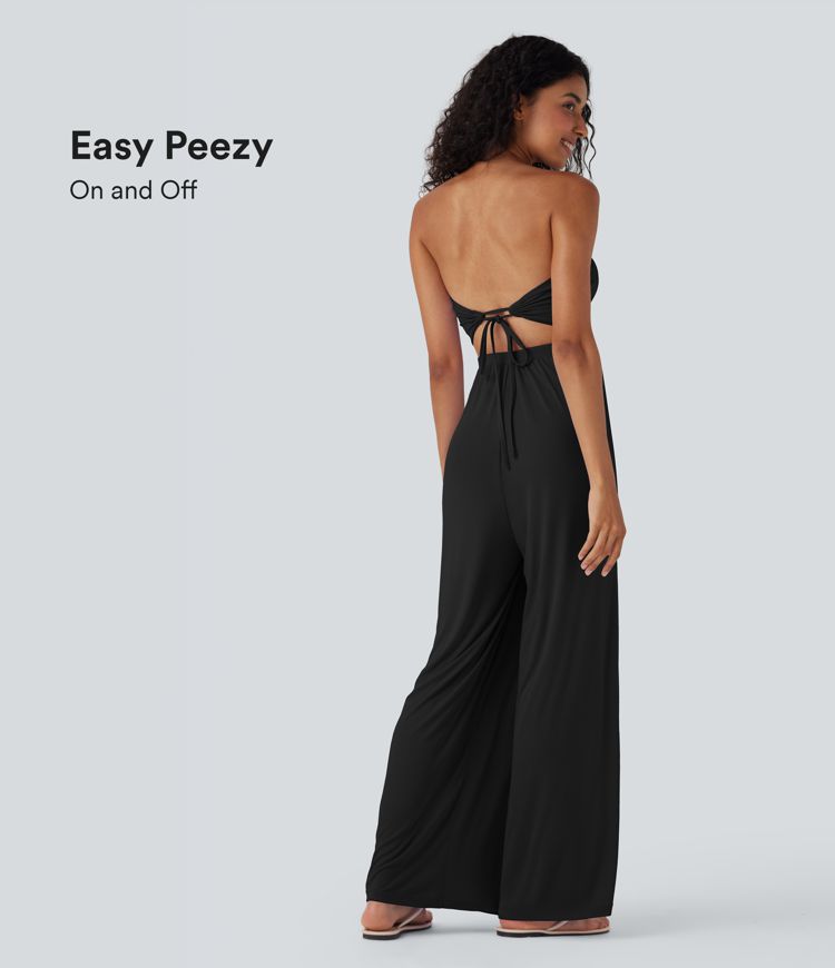 Ribbed Tube Tie Back Resort Jumpsuit with Pockets-Easy Peezy Edition