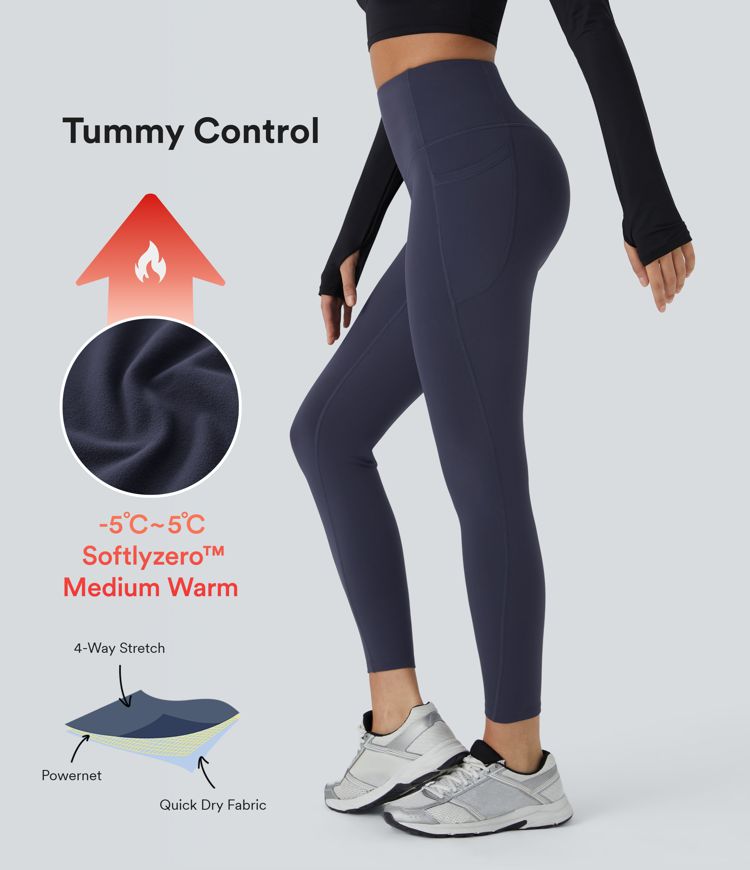 SoftlyZero™ Plush Thermal High Waisted Tummy Control Pocket Workout Leggings
