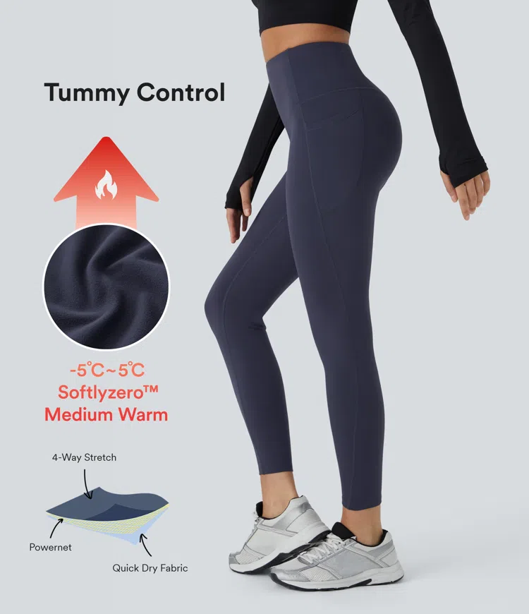 Softlyzero™ Plush Thermal  Workout-Leggings mit hoher Taille und Bauchkontrolle, Seitentaschen