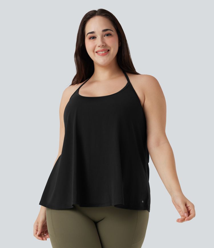 Plus Size SoftlyZero™ Airy Halter Draped Cool Touch Yoga Sports Top-UPF50+