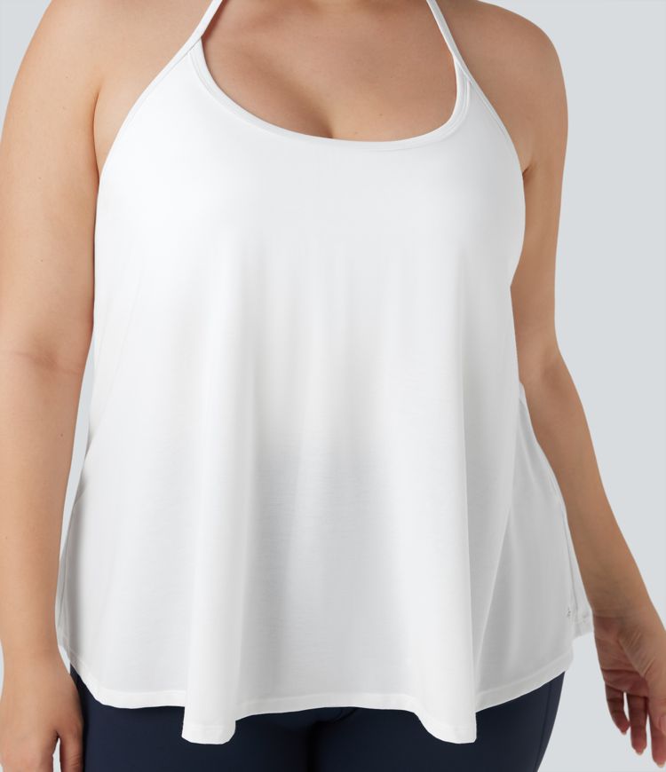 Plus Size SoftlyZero™ Airy Halter Draped  Yoga Sports Top-UPF50+