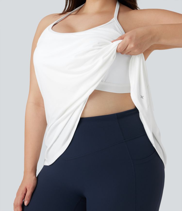 Plus Size SoftlyZero™ Airy Halter Draped Cool Touch Yoga Sports Top-UPF50+