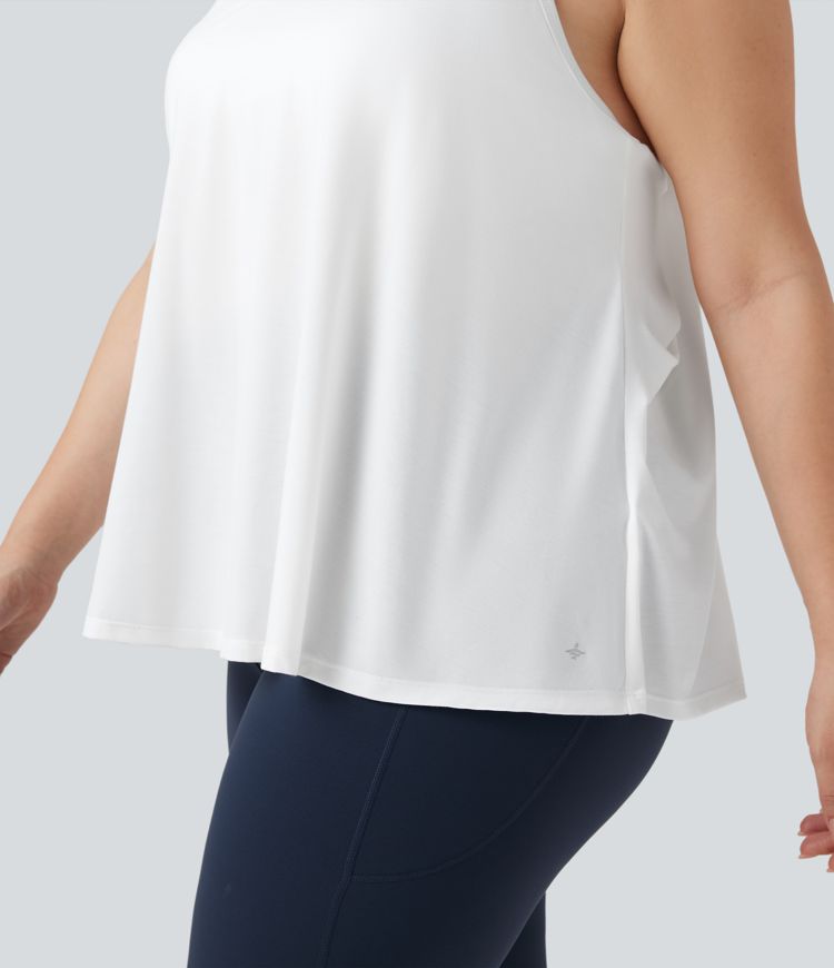 Plus Size SoftlyZero™ Airy Halter Draped  Yoga Sports Top-UPF50+