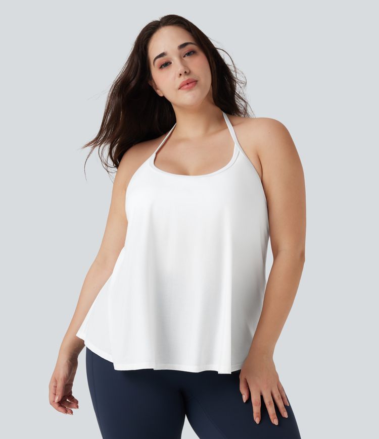 Plus Size SoftlyZero™ Airy Halter Draped Cool Touch Yoga Sports Top-UPF50+