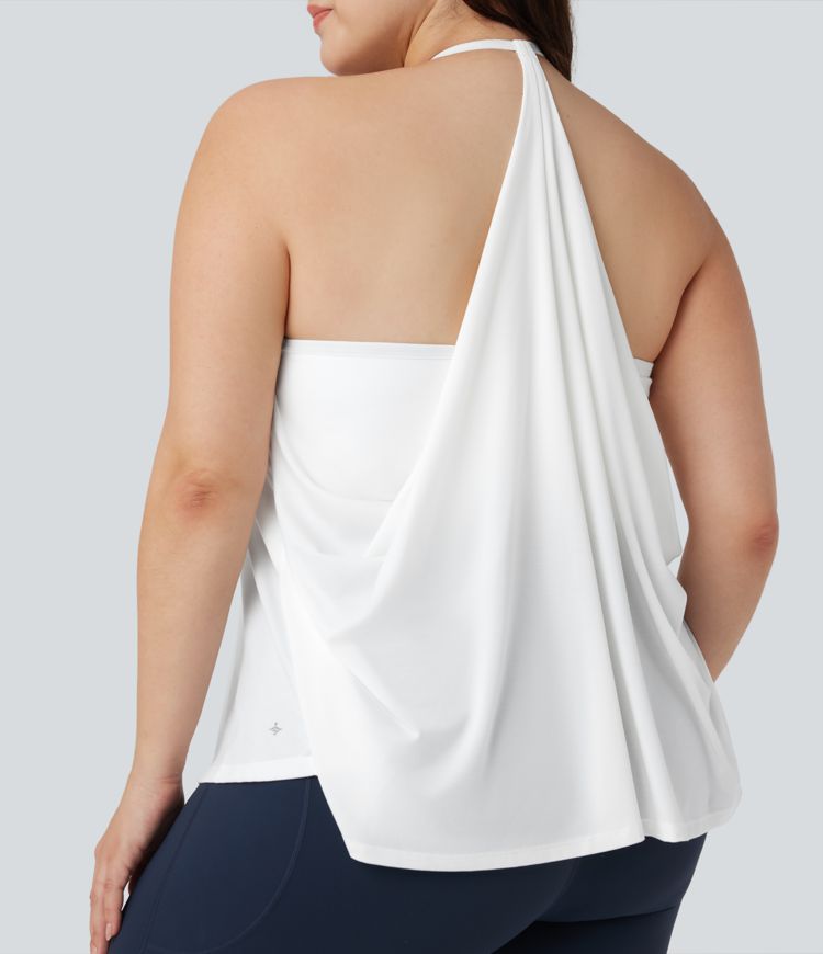 Plus Size SoftlyZero™ Airy Halter Draped  Yoga Sports Top-UPF50+