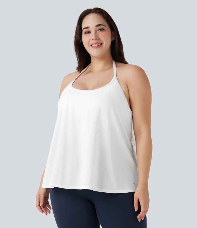 Plus Size SoftlyZero™ Airy Halter Draped  Yoga Sports Top-UPF50+