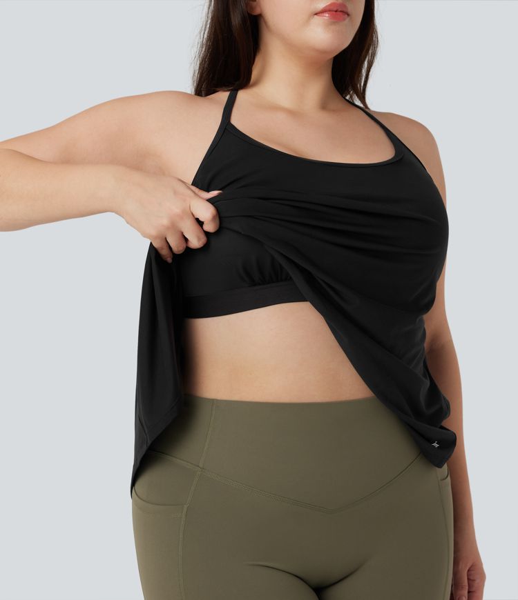 Plus Size SoftlyZero™ Airy Halter Draped Cool Touch Yoga Sports Top-UPF50+