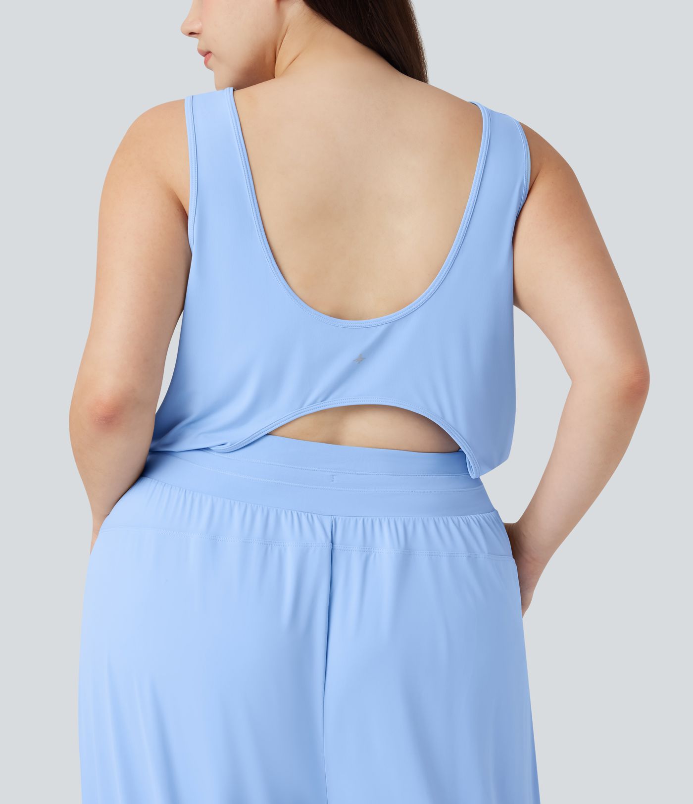 Plus Size Cut Out Drawstring  Yoga Jumpsuit with Pockets-UPF50+