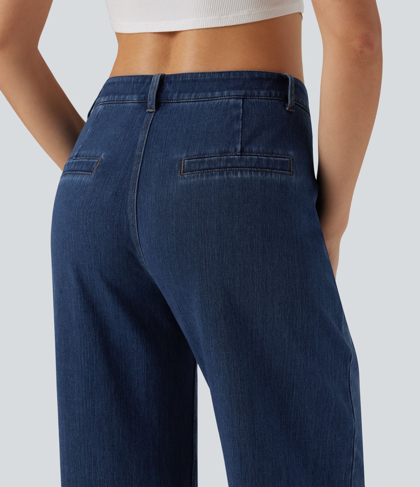 Halara Flex™ Mid Rise Wide Leg Washed Casual Jeans with Pockets