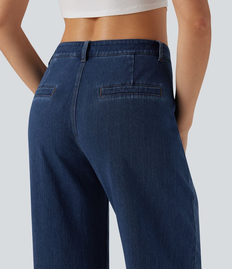 Halara Flex™ Mid Rise Wide Leg Washed Casual Jeans with Pockets