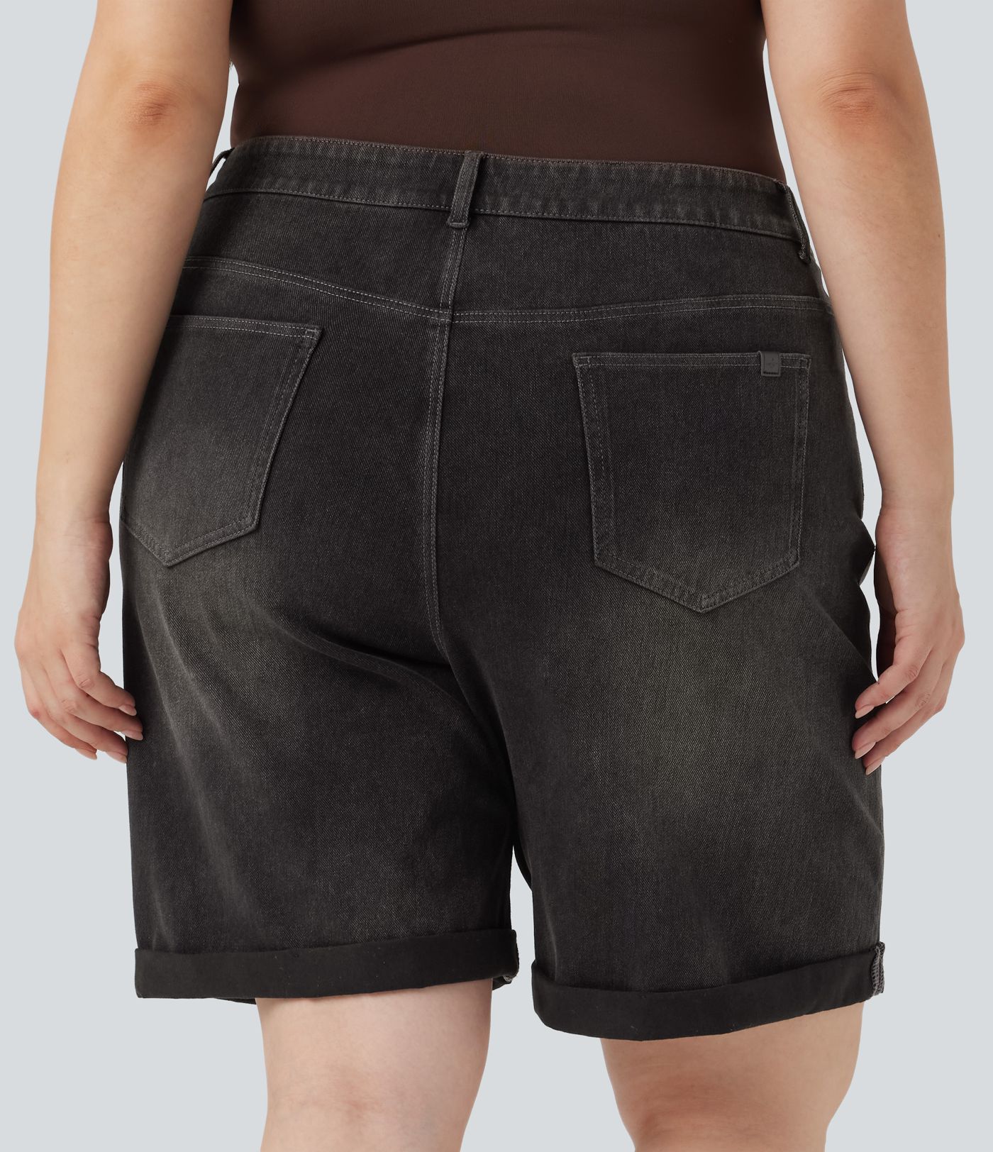 Bermudas Halara Flex™ Denim tiro alto múltiple bolsillo dobladillo enrollado vaquero elástico lavado talla grande