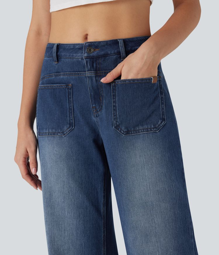 Halara Flex™ Mid Rise Wide Leg Washed Casual Jeans with Pockets