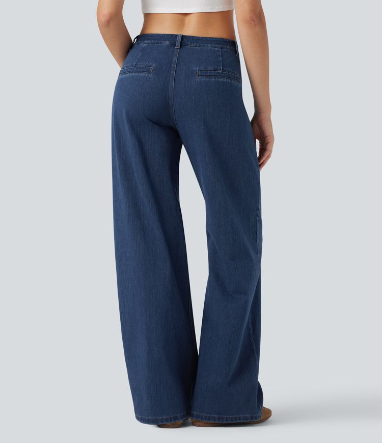 Halara Flex™ Mid Rise Wide Leg Washed Casual Jeans with Pockets